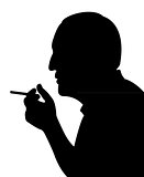 Silhouette of a man head, smoking man