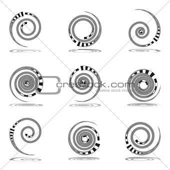 Spiral movement. Design elements set. 