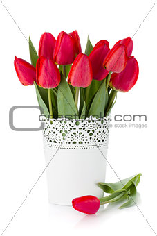 Red tulips in flowerpot