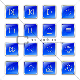 Media icons on blue buttons
