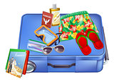 Suitcase and vacation items