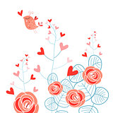 Plants with hearts and love bird