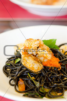 seafood  and black spaghetti