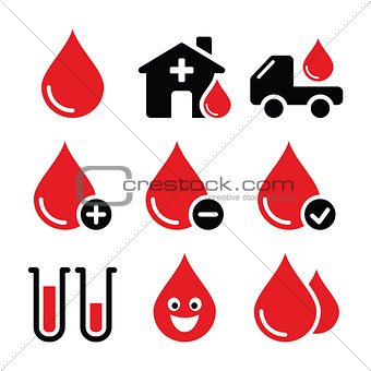 Blood donation vector icons set