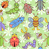 seamless pattern with cute colorful insects