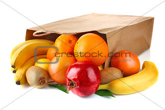 paper bag with fresh ripe fruit