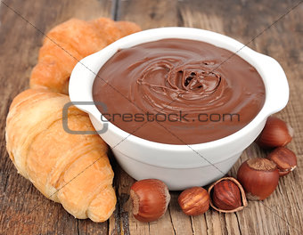 Chocolate cream with croissants