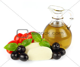 mozzarella cheese with cherry tomatoes and oil olive