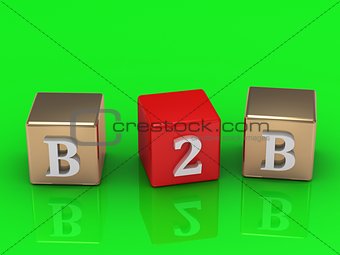 B2B inscription in gold and red cubes