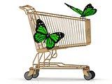Two green butterfly sitting on a basket 