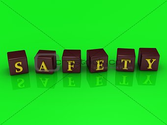 SAFETY inscription in brown cubes