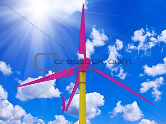 Colorful windmill against a bright sunny sky