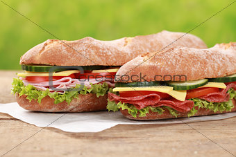 Baguettes with salami and ham