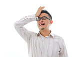asian chinese business male having headache isolated white backg