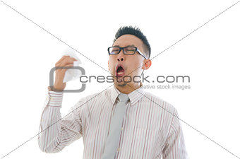 asian business man having a sick flu, sneeze