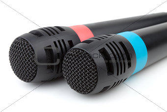 Two cable microphones, closeup