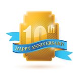 10 years anniversary golden seal with ribbon.