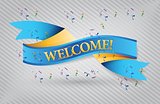 welcome blue waving ribbon banner