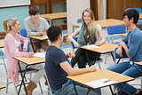 Chatting students in the classroom