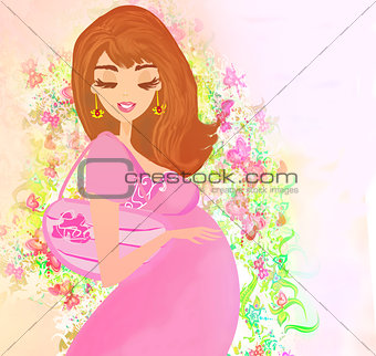 happy pregnant woman, baby shower card 