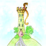 Illustration of princess in tower waiting for Prince 