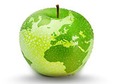 Green apple representing earth with drops on it