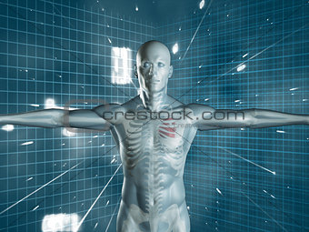 Human medical representation standing over futuristic background
