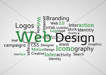 Group of green web design terms