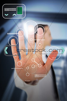 Businessman using his hand for a entry authorization