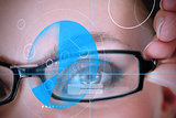 Woman wearing glasses with blue identification technology
