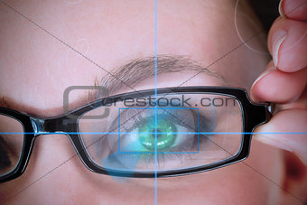 Woman with green eyes analyzing something