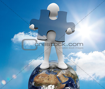 White human representation standing on earth