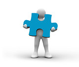 White character holding a blue jigsaw piece