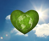 Green heart shape with earth drawn on it