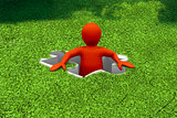 Red character appearing in a jigsaw