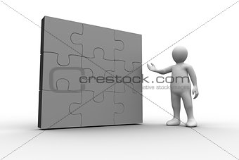 White human figure showing solved jigsaw puzzle