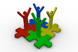 Group of meshed jigsaw pieces with colorful human representation