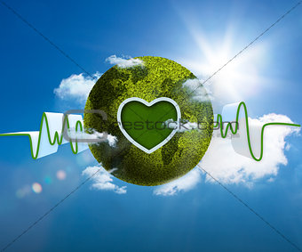 Green and white waveform with green earth and heart shape