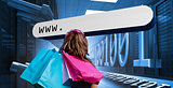 Girl with shopping bags looking at address bar