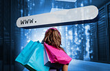 Girl holding shopping bags looking at address bar