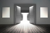 Doorways opening to reveal bright light