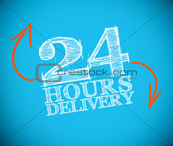 24 hours delivery drawing with orange arrows