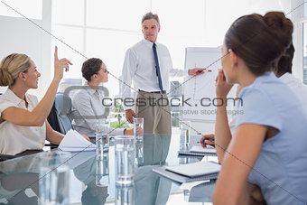 Businesswoman asking something during a meeting