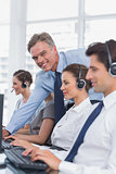 Call centre working with headset