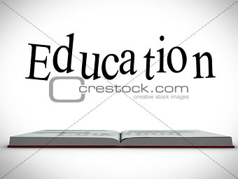 Education message above open book graphic