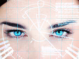 Blue eyed woman with interface
