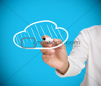 Businessman drawing a white cloud