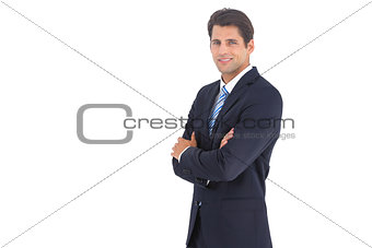 Side view of a smiling businessman