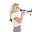 Side view of a businesswoman with megaphone