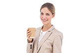 Smiling businesswoman with coffee cup